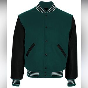 Holloway‎ Adult Varsity Jacket bomber green virgin wool leather